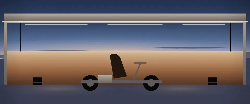 Illustration: a generic kart in a training pit with safety tyres, one of the directory’s current outdoor activity types at blue hour; generic setting, not a depiction of a listed venue.