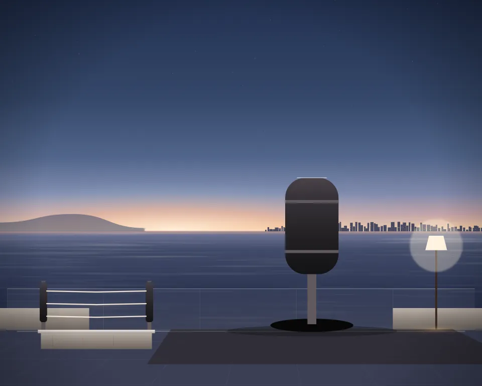 Illustration: a free-standing heavy training bag, with ring in a second practice bay in a generic rooftop terrace, a tall station at the right, at late blue hour. Generic artwork, not a depiction of a listed venue.