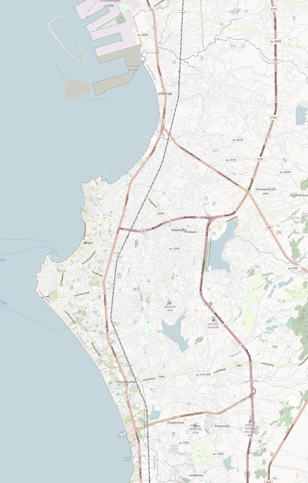 Map of Pattaya from Naklua to Na Jomtien with 102 of the places below marked.